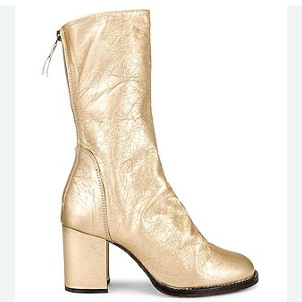 Free People Date Night Elle Gold Metallic Block Heel Boots